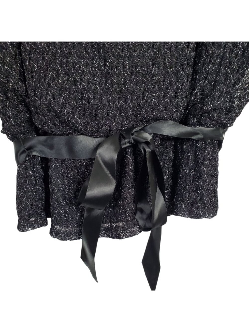 DressBarn Collection Sz 3X Top Open Knit Cold Shoulder Ribbon Tie Peplum Silver - Picture 6 of 9
